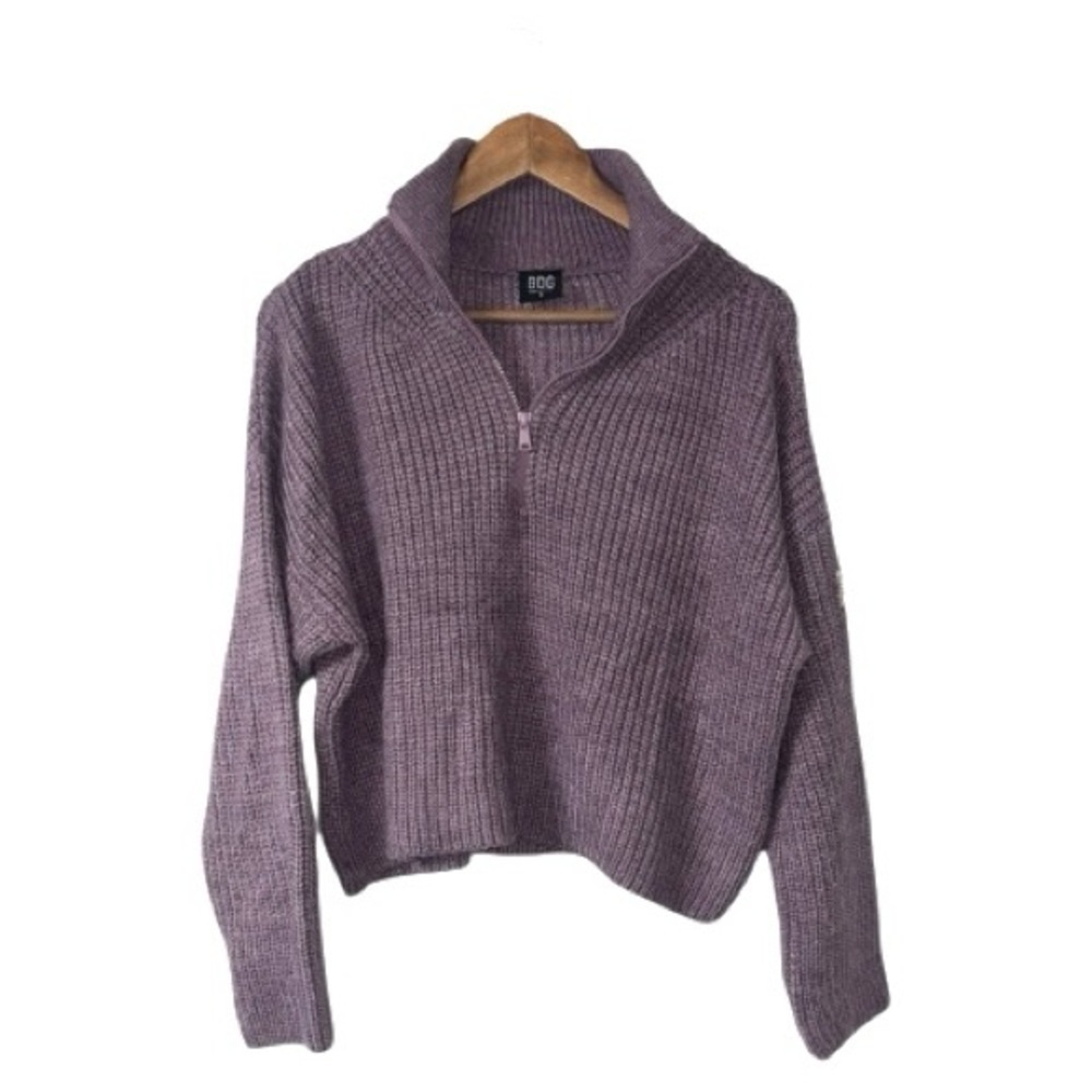 BDG Urban Outfitters Lilac Purple Fisherman Sweater Quarter Zip Fuzzy Soft Small